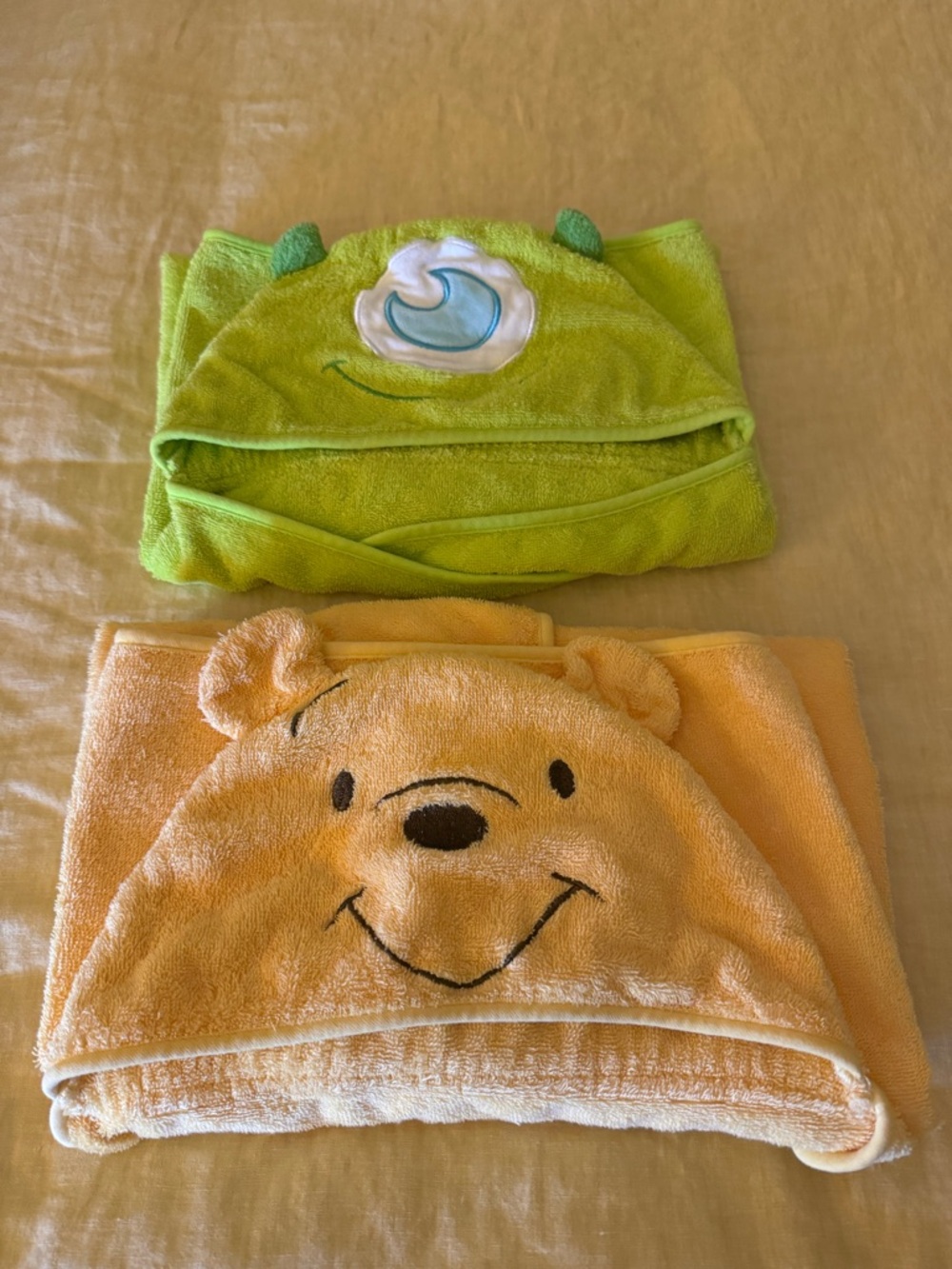 Disney Baby Hooded Towels - Green Mike Wazowski & Yellow Winnie the Pooh